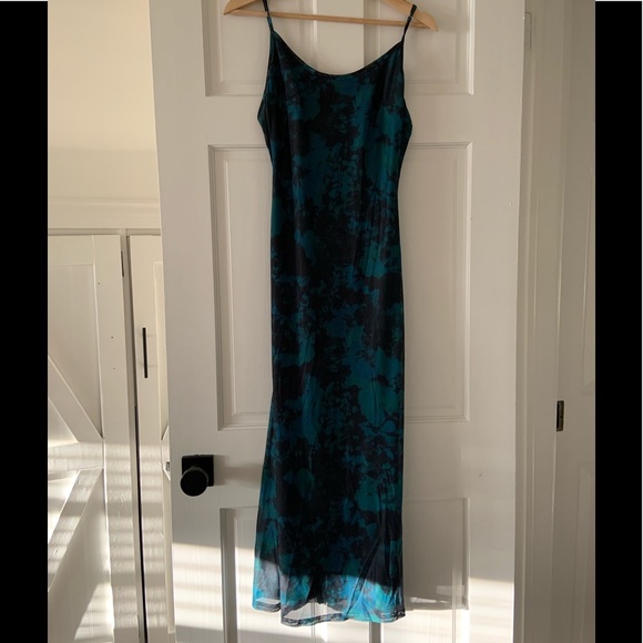 Green/blue mesh midi dress with adjustable straps. Size small. - Picture 1 of 4